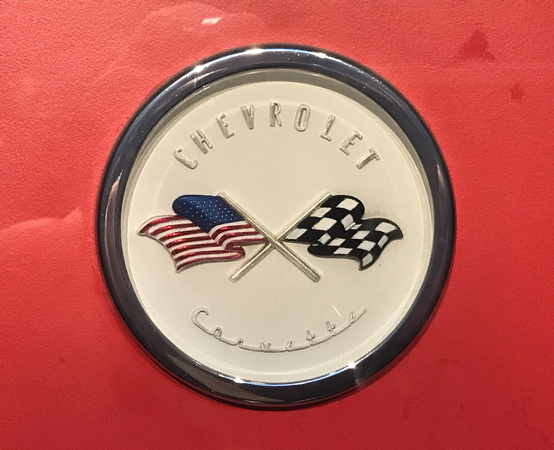 Original Badge for the 1953 Corvette. Stopped by the legal department because of the flag. 3-23-18.